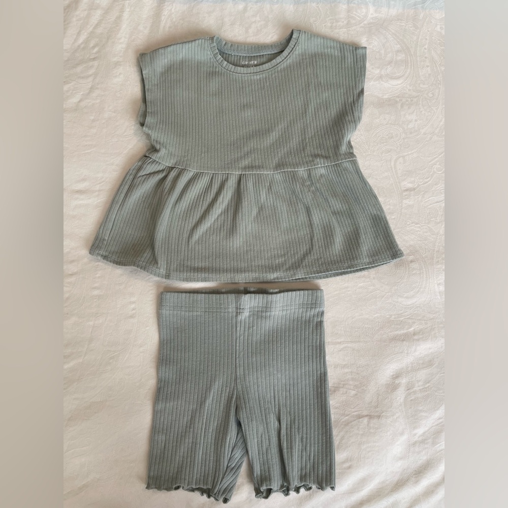 CARTERS Ribbed Green Baby Outfit Set